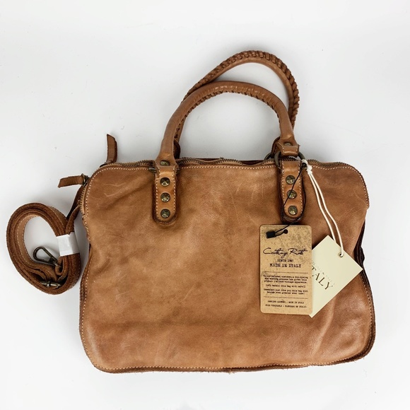 COSTANZA ROTA Handbags - COSTANZA ROTA Distressed Leather Cognac BAG Satchel Crossbody 3 DIVIDERS -NEW